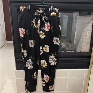 Floral Drawstring Black Jogger Pants
